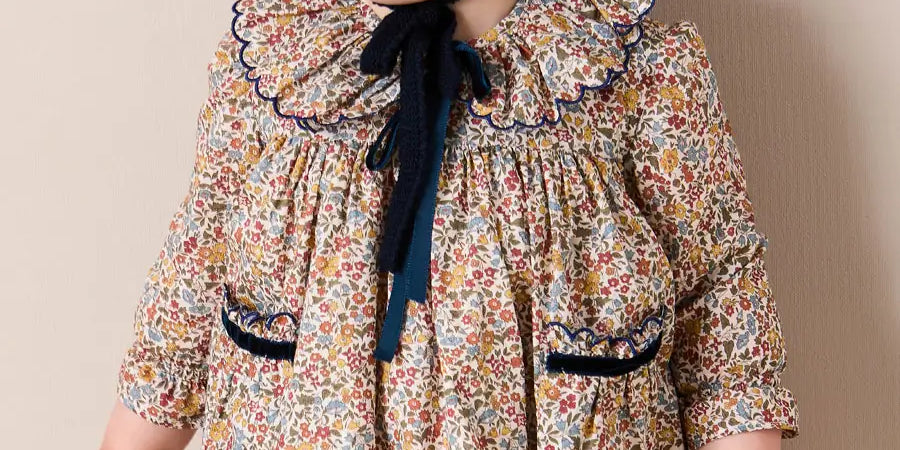 Marianne Floral Long Sleeve Dress with Bloomers in Mustard Made with Liberty Fabric (3mths-3yrs) Dresses from Pepa London