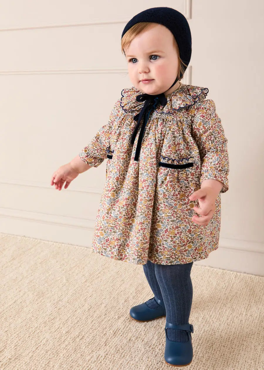 Marianne Floral Long Sleeve Dress with Bloomers in Mustard Made with Liberty Fabric (3mths-3yrs) Dresses from Pepa London