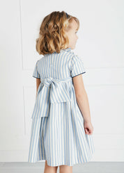 Hand Smocked Delicate Stripe Short Sleeve Dress in Blue (12mths-10yrs) Dresses  from Pepa London