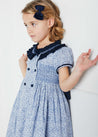 Hand Smocked Light Floral Short Sleeve Dress in Navy (12mths-10yrs) Dresses  from Pepa London