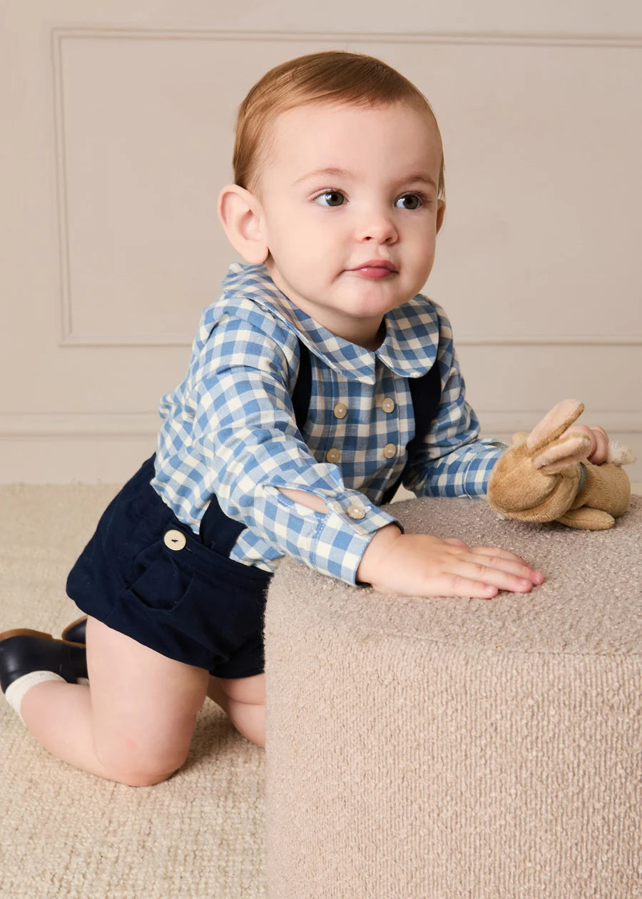 Darby Gingham Button Detail Long Sleeve Shirt in Blue (3mths-4yrs) Shirts from Pepa London