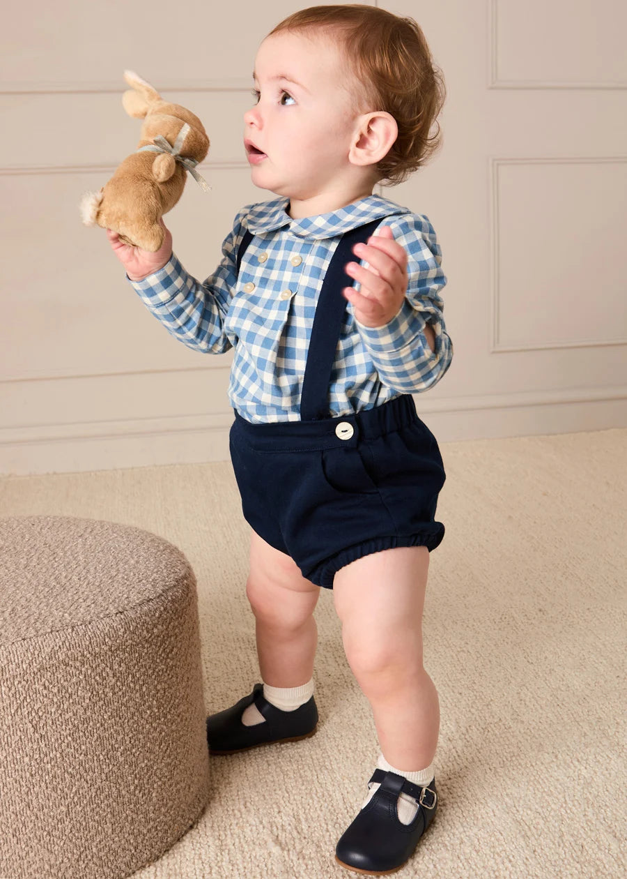 Darby Gingham Button Detail Long Sleeve Shirt in Blue (3mths-4yrs) Shirts from Pepa London