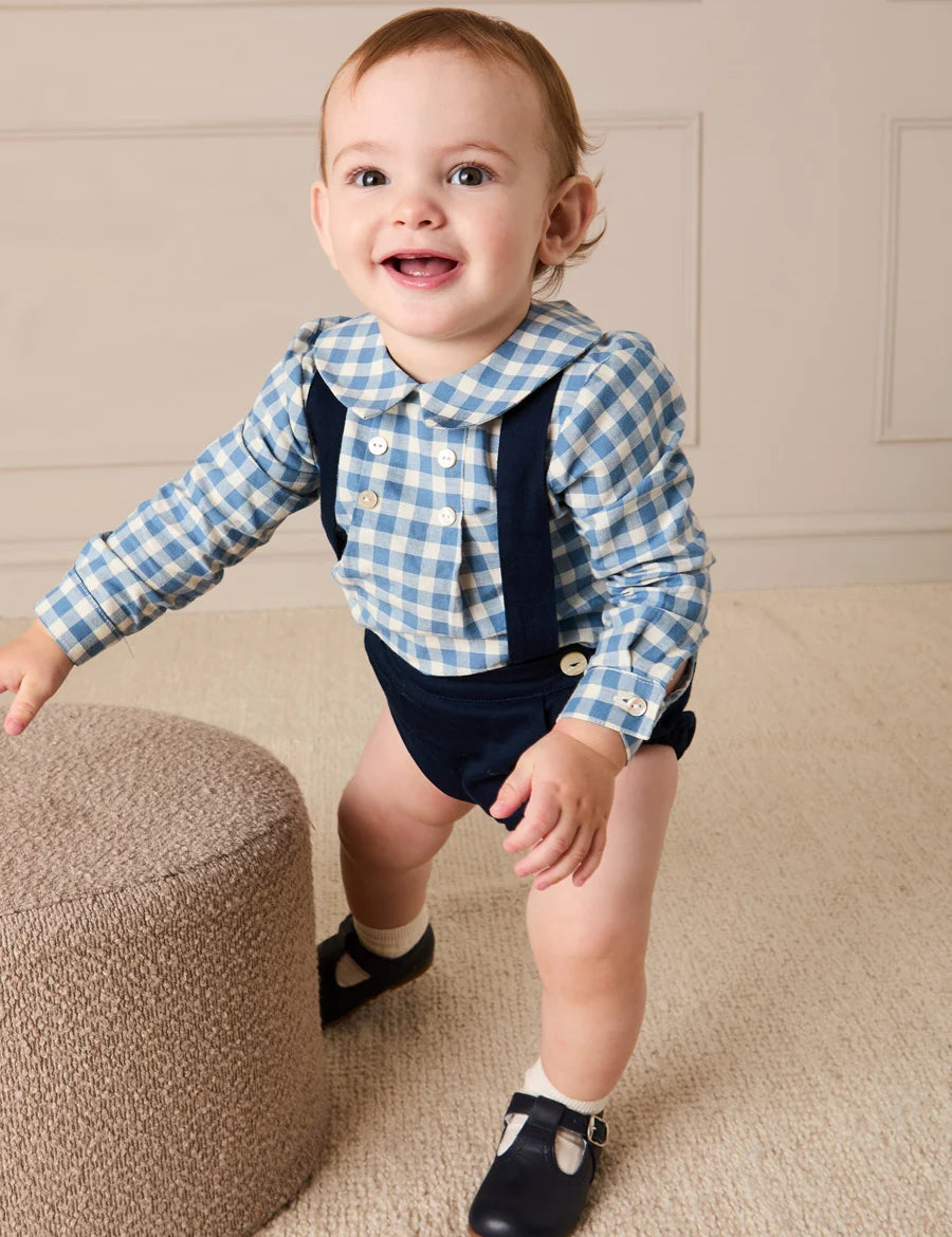 Darby Gingham Button Detail Long Sleeve Shirt in Blue (3mths-4yrs) Shirts from Pepa London