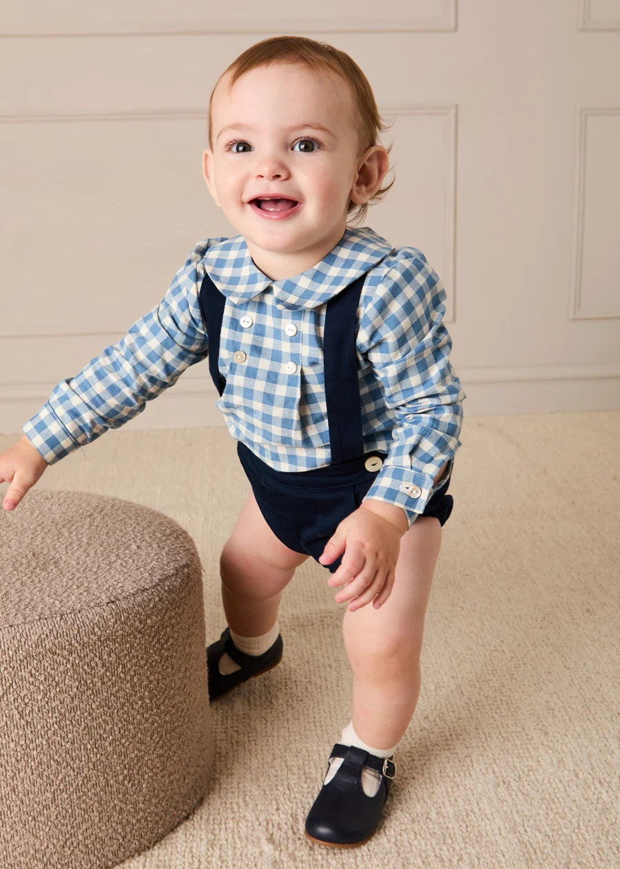 Darby Gingham Button Detail Long Sleeve Shirt in Blue (3mths-4yrs) Shirts from Pepa London