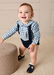 Darby Gingham Button Detail Long Sleeve Shirt in Blue (3mths-4yrs) Shirts from Pepa London