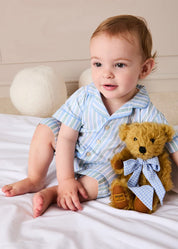 Limited Edition Merrythought & Pepa Teddy Bear with Beauchamp Gingham Bow in Blue (S-M) Toys from Pepa London
