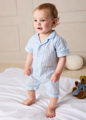 Winston Stripe Light Weight Short All-In-One Pyjamas in Green (9mths-2yrs) NIGHTWEAR from Pepa London