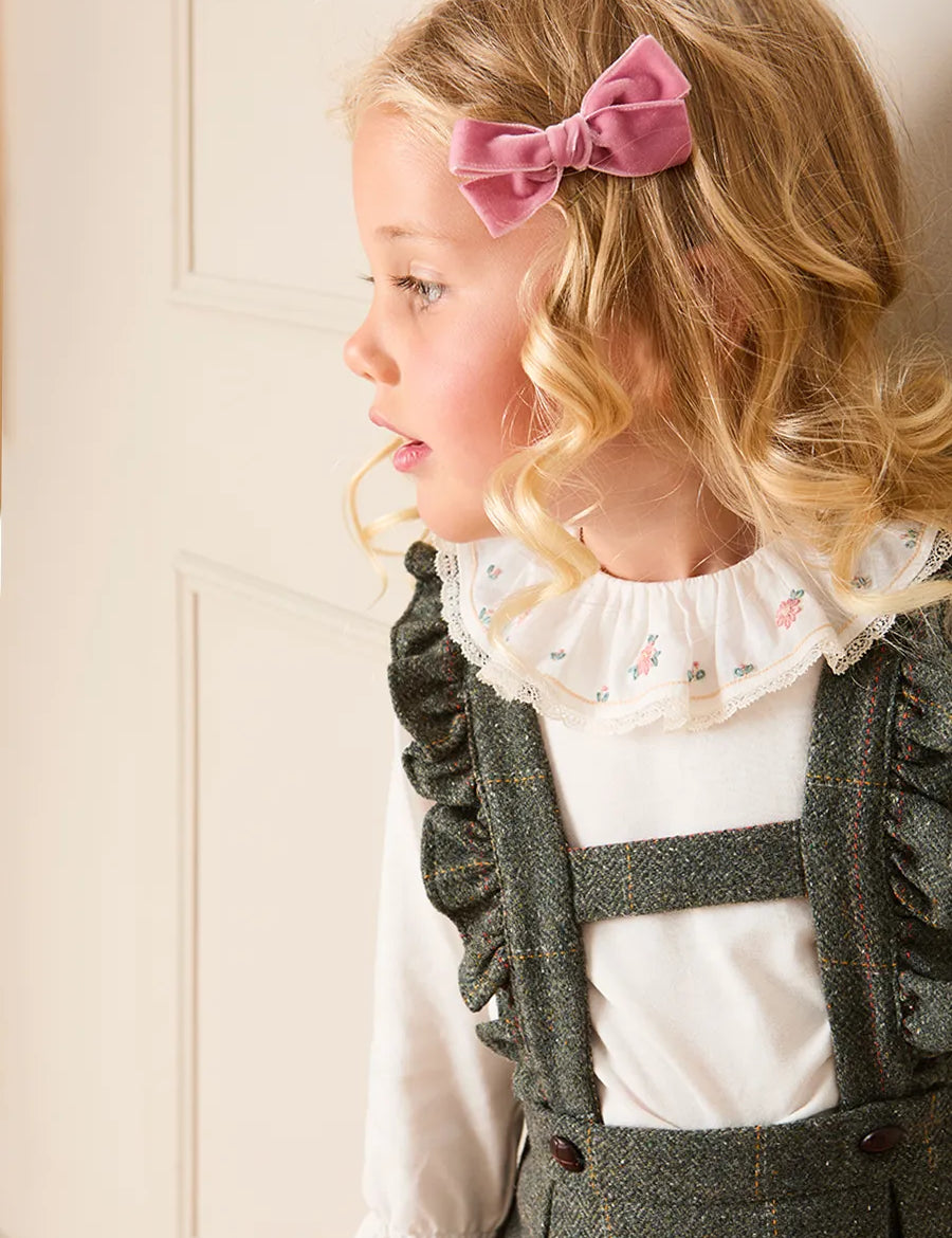 Floral Embroidered Frill Collar Long Sleeve Top in White (2-10yrs) Tops & Bodysuits from Pepa London
