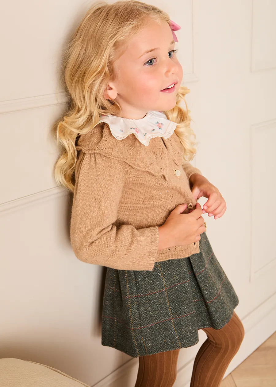 Harrington Tweed Skirt With Ruffle Braces in Brown (18mths-6yrs) Skirts from Pepa London