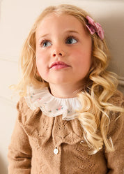 Openwork Knitted Ruffle Collar Cardigan in Camel (3-10yrs) Knitwear from Pepa London