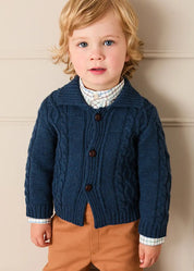 Cable Knit Cardigan in Navy (2-10yrs) Knitwear from Pepa London