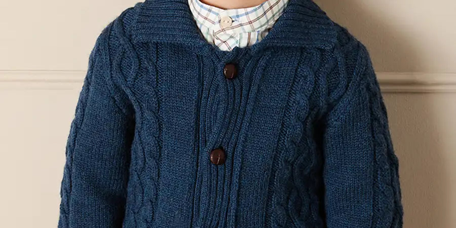Cable Knit Cardigan in Navy (2-10yrs) Knitwear from Pepa London