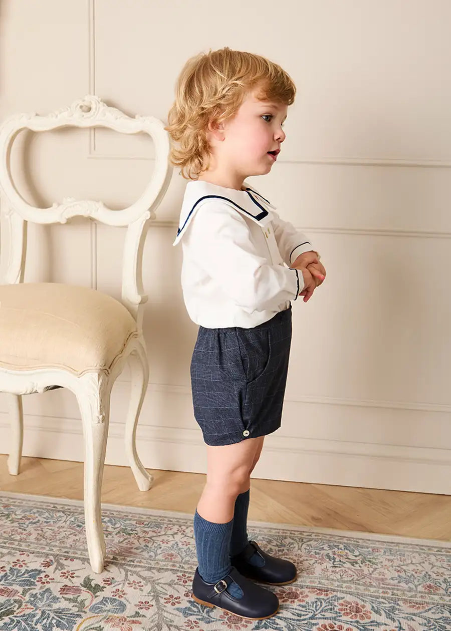 Fitzroy Check Mariner Collar Two Piece Set in Navy (18mths-4yrs) TWO PIECE SETS from Pepa London