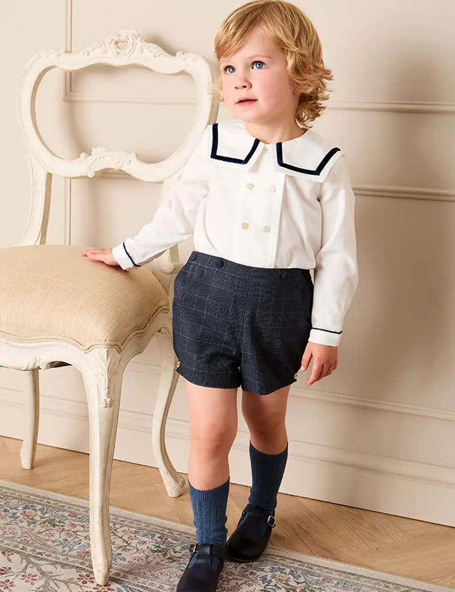 Fitzroy Check Mariner Collar Two Piece Set in Navy (18mths-4yrs) TWO PIECE SETS from Pepa London