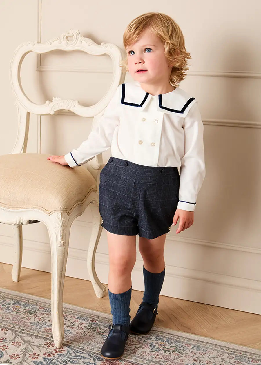 Fitzroy Check Mariner Collar Two Piece Set in Navy (18mths-4yrs) TWO PIECE SETS from Pepa London