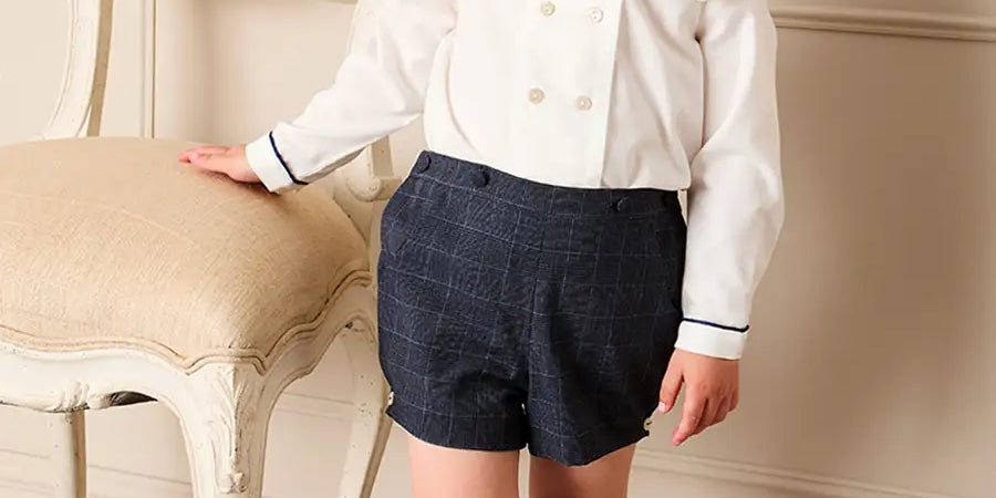 Fitzroy Check Mariner Collar Two Piece Set in Navy (18mths-4yrs) TWO PIECE SETS from Pepa London