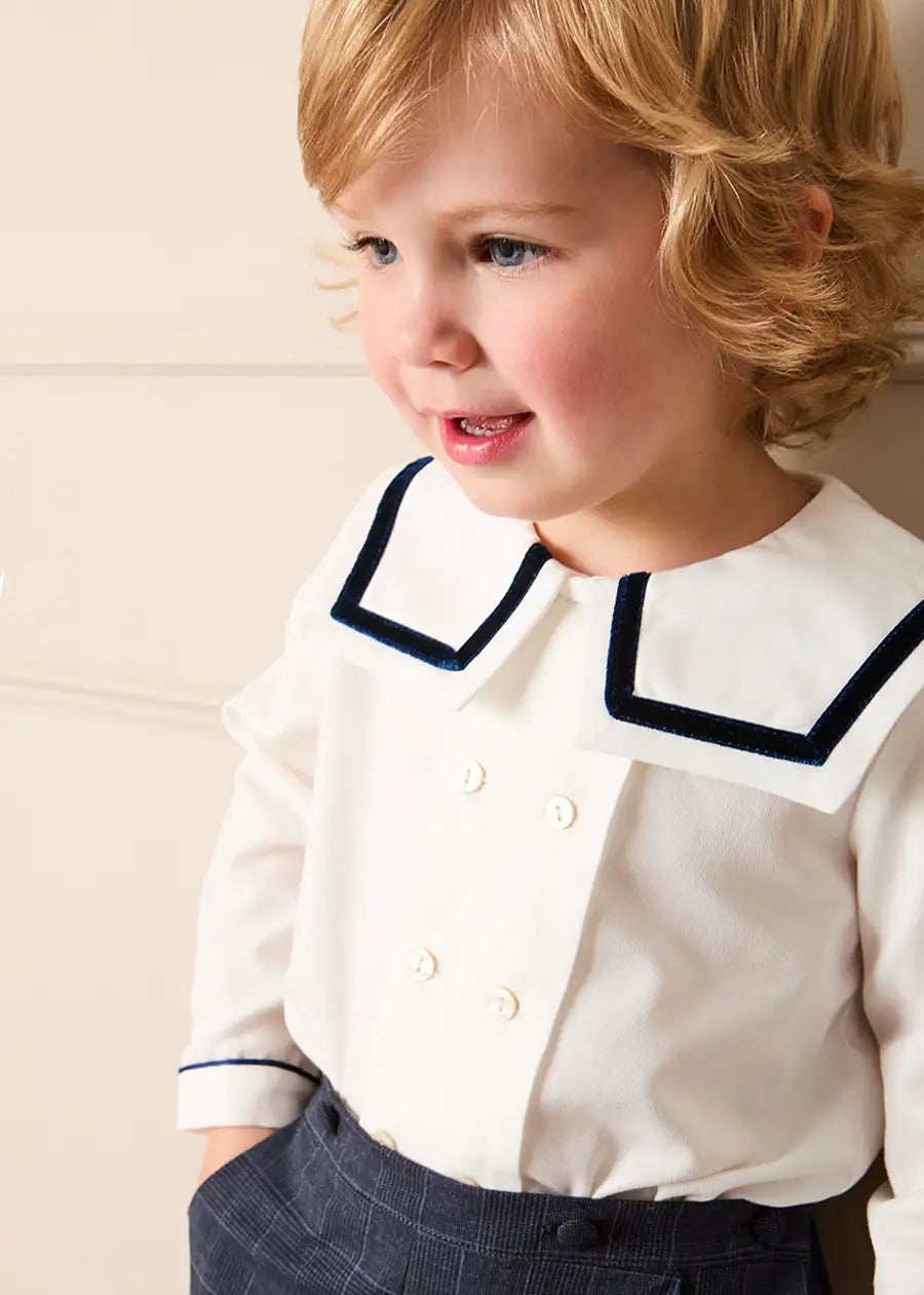 Fitzroy Check Mariner Collar Two Piece Set in Navy (18mths-4yrs) TWO PIECE SETS from Pepa London