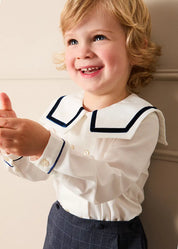 Fitzroy Check Mariner Collar Two Piece Set in Navy (18mths-4yrs) TWO PIECE SETS from Pepa London