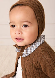 Cadogan Houndstooth Collar Long Sleeve Bodysuit in Brown (1mth-3yrs) Tops & Bodysuits from Pepa London