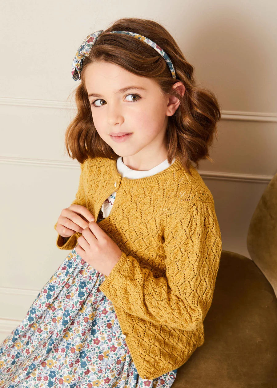 Openwork Cardigan in Mustard (6mths-10yrs) Knitwear  from Pepa London