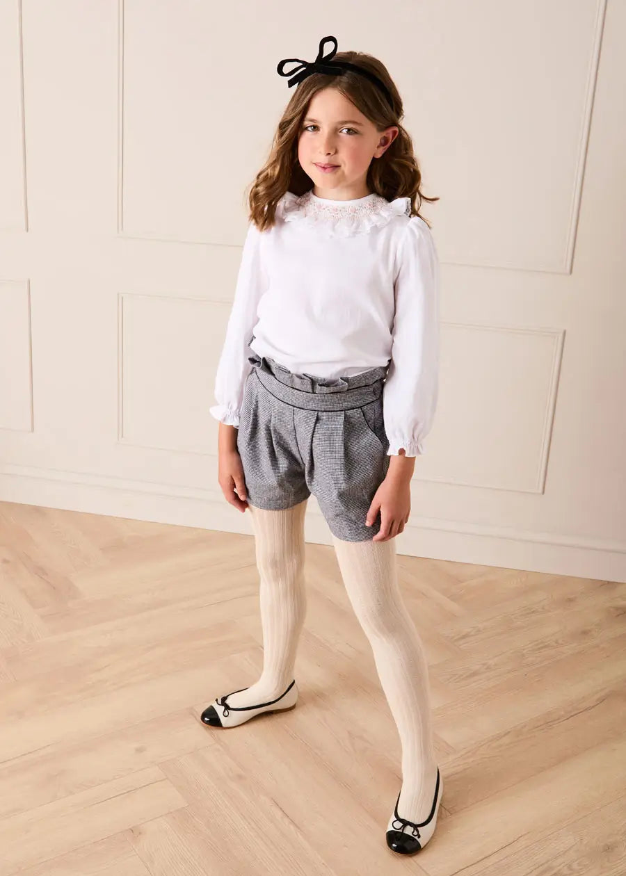 Alderney Check Ruffle Detail Shorts in Black (4-12yrs) Shorts from Pepa London