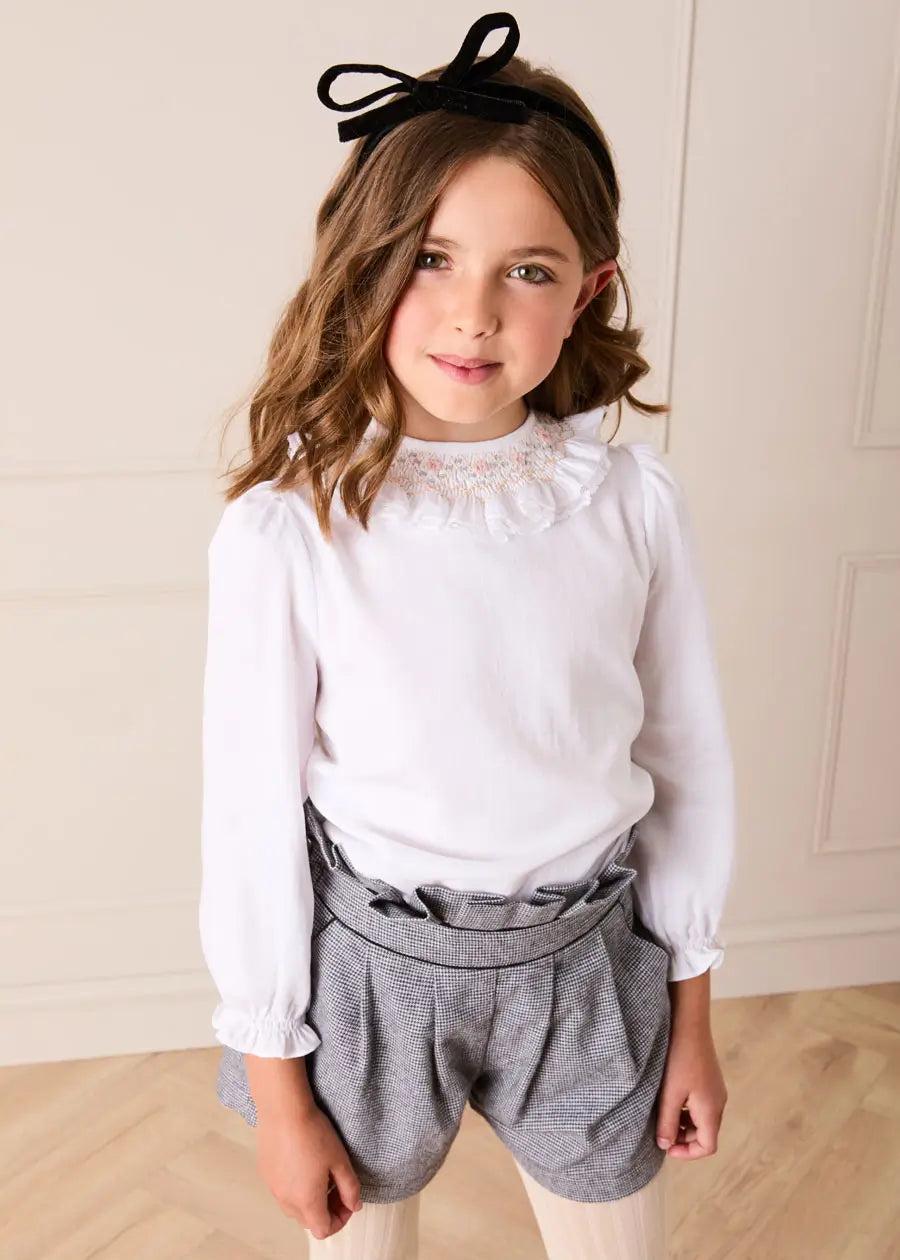 Alderney Check Ruffle Detail Shorts in Black (4-12yrs) Shorts from Pepa London