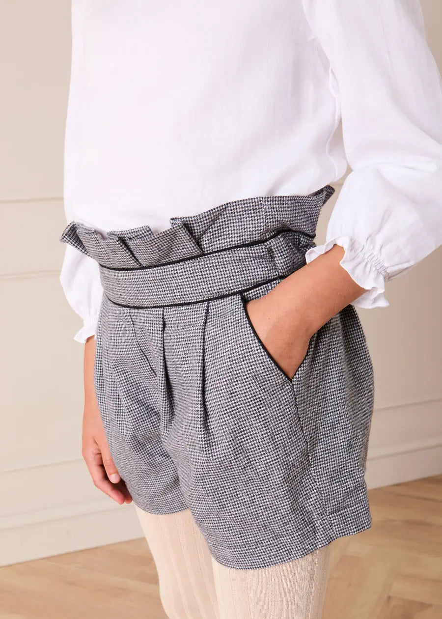 Alderney Check Ruffle Detail Shorts in Black (4-12yrs) Shorts from Pepa London