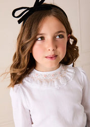 Floral Embroidered Ruffle Collar Lace Trim Blouse in White (2-10yrs) Blouses from Pepa London