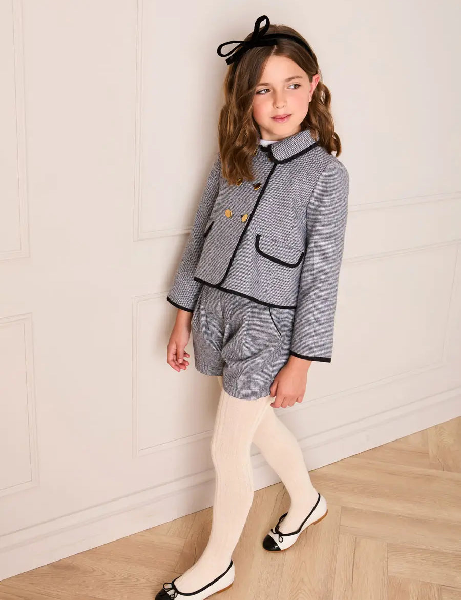 Alderney Check Double Breasted Gold Button Jacket in Black (4-12yrs) Coats from Pepa London