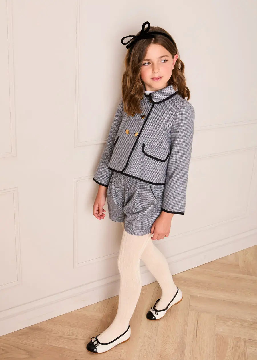 Alderney Check Double Breasted Gold Button Jacket in Black (4-12yrs) Coats from Pepa London