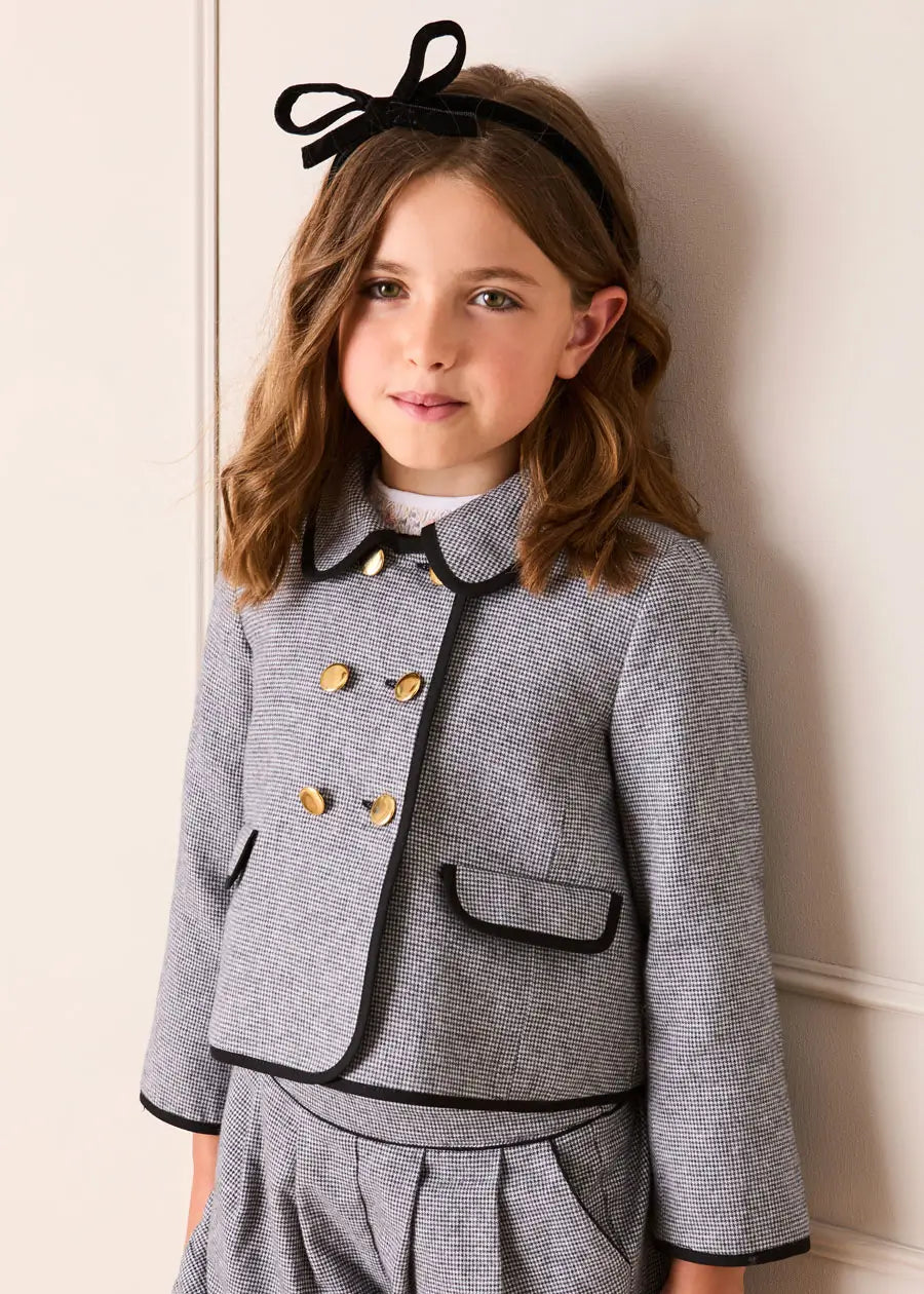 Alderney Check Double Breasted Gold Button Jacket in Black (4-12yrs) Coats from Pepa London