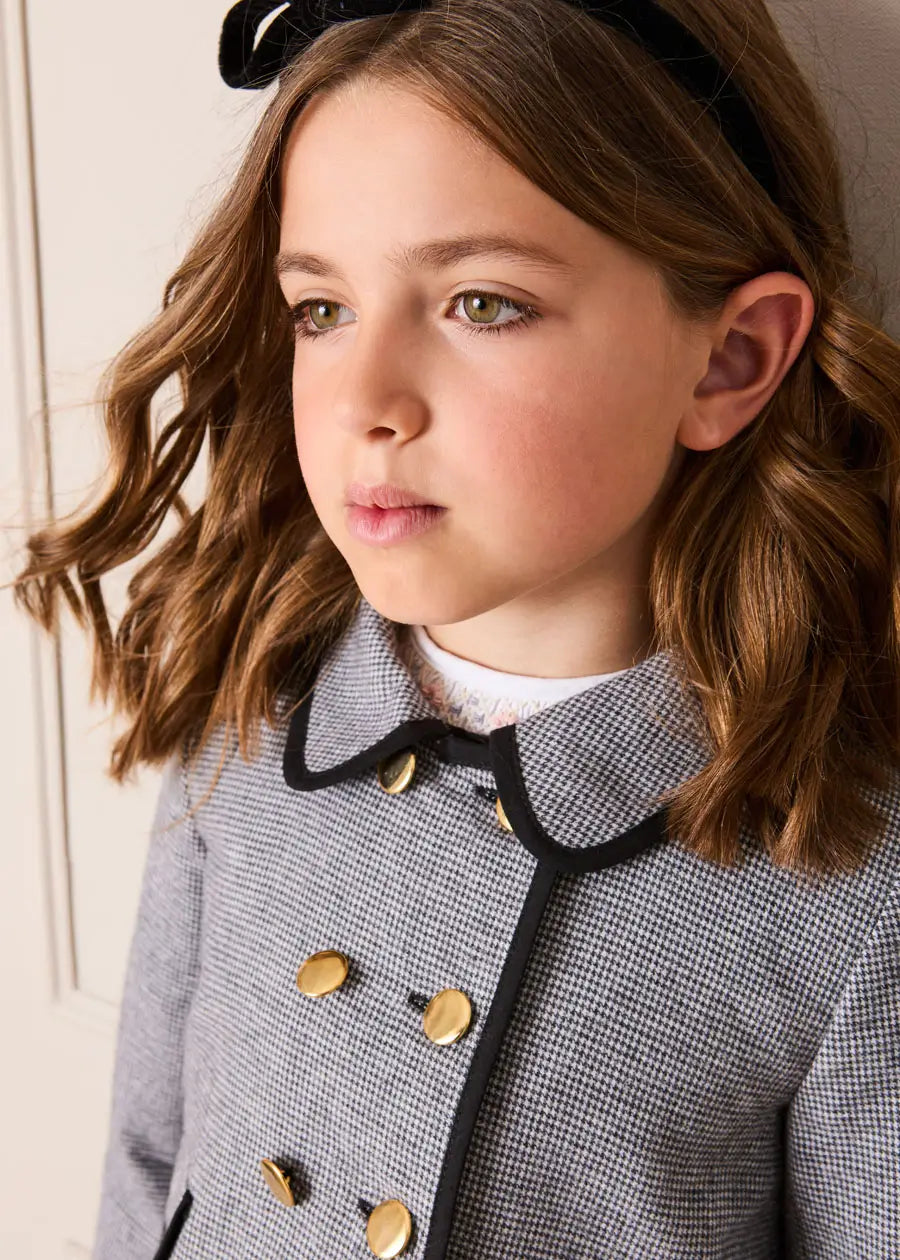 Alderney Check Double Breasted Gold Button Jacket in Black (4-12yrs) Coats from Pepa London