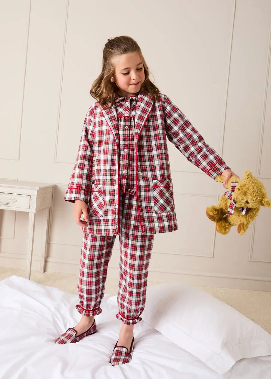 Francis Tartan Long Sleeve Dressing Gown in Red (2-10yrs) Nightwear from Pepa London