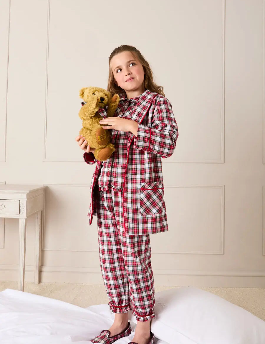 Francis Tartan Long Sleeve Dressing Gown in Red (2-10yrs) Nightwear from Pepa London