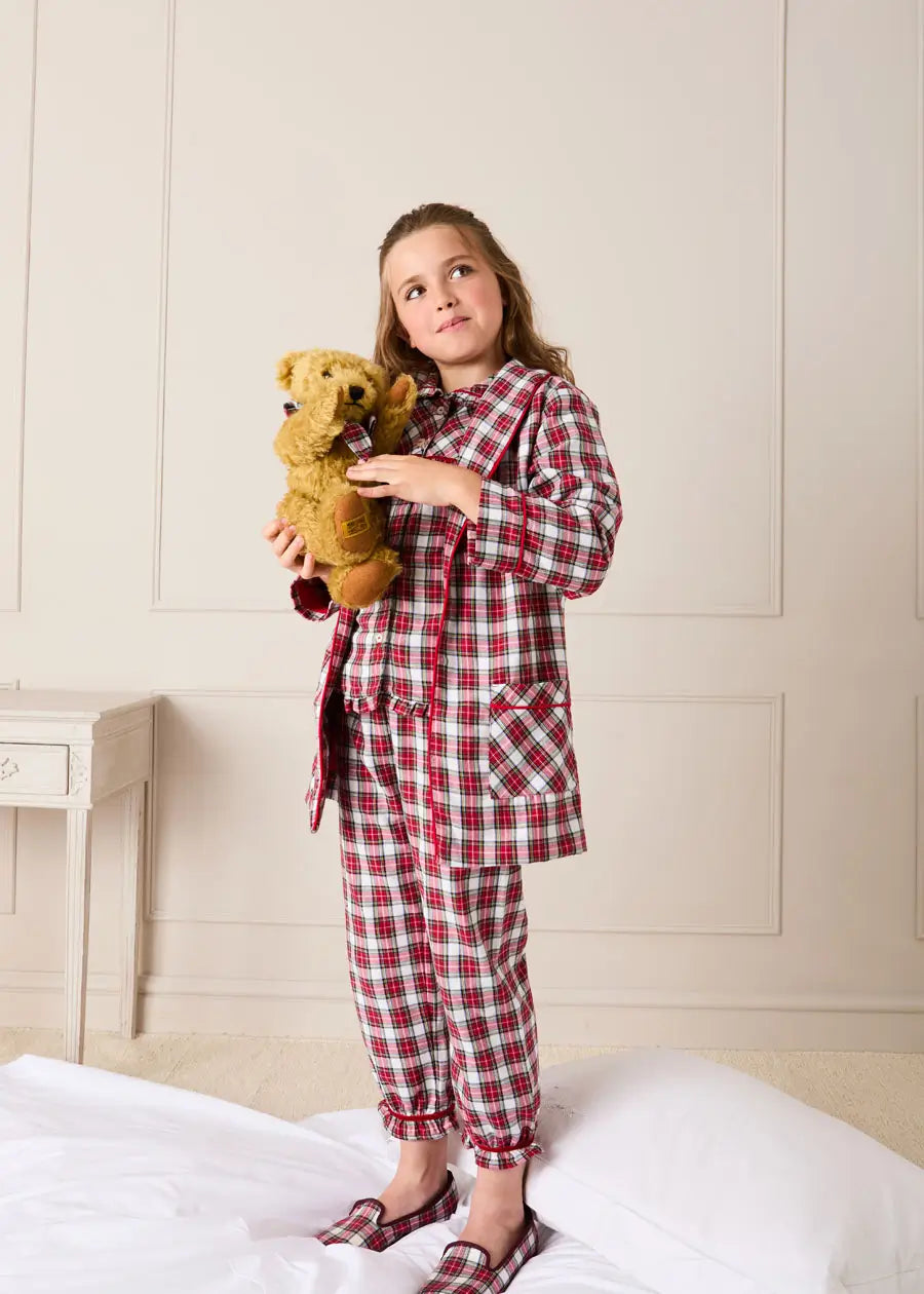 Francis Tartan Long Sleeve Dressing Gown in Red (2-10yrs) Nightwear from Pepa London