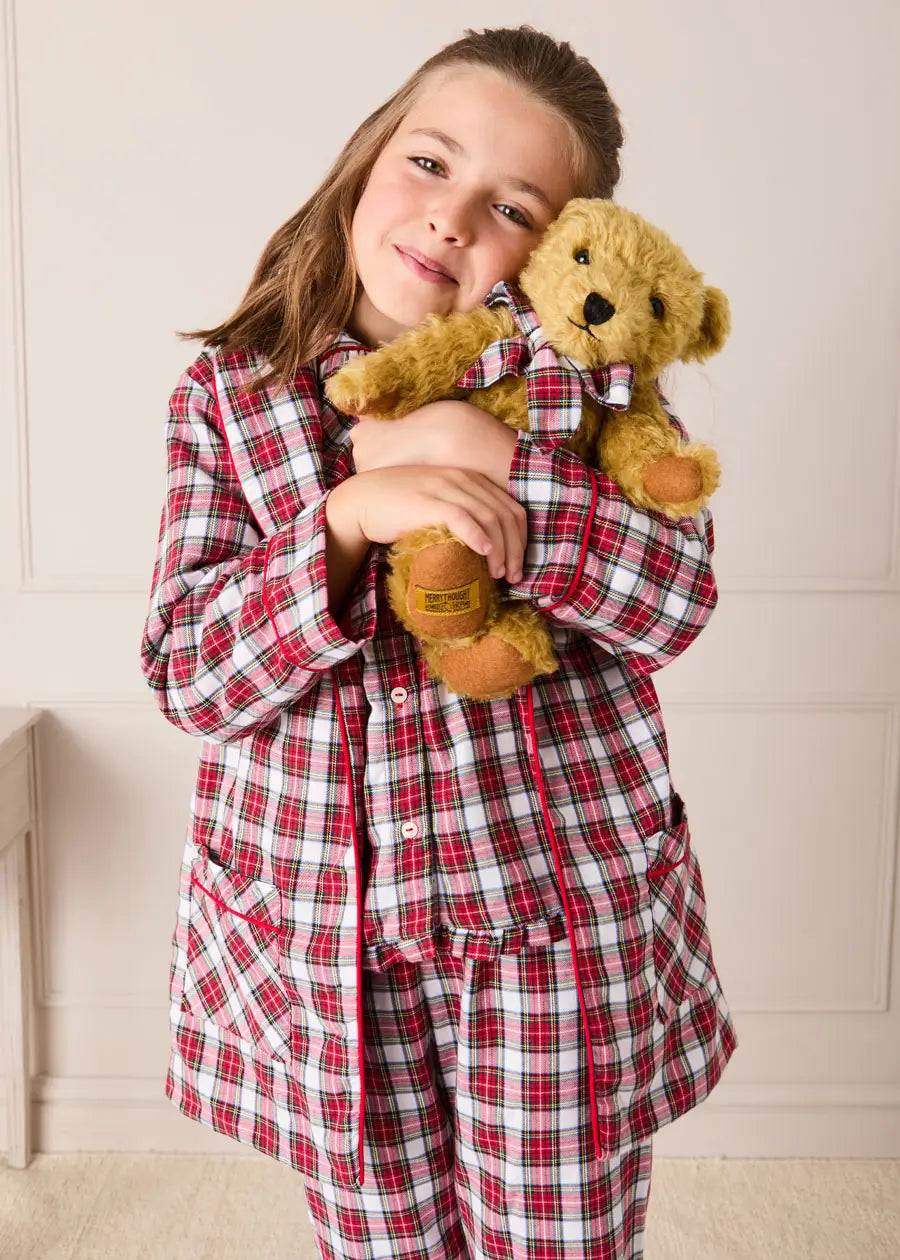 Limited Edition Merrythought & Pepa Teddy Bear with Grosvenor Tartan Bow in Red (S-M) Toys from Pepa London