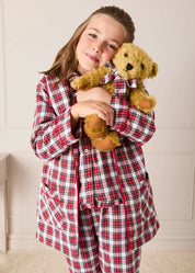 Limited Edition Merrythought & Pepa Teddy Bear with Grosvenor Tartan Bow in Red (S-M) Toys from Pepa London