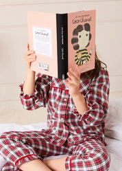 Francis Tartan Velvet Trim Pyjamas in Red (18mths-10yrs) Nightwear from Pepa London