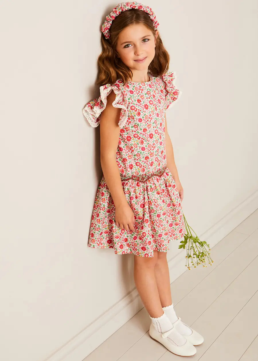 Margot Floral Sleeveless Hand-Smocked Dress in Red Made with Liberty Fabric (4-12yrs) DRESSES from Pepa London