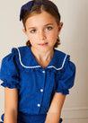 Broderie Anglaise Statement Collar Short Sleeve Blouse in Blue (4-12yrs) BLOUSES from Pepa London