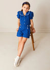 Broderie Anglaise Statement Collar Short Sleeve Blouse in Blue (4-12yrs) BLOUSES from Pepa London