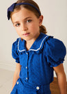 Broderie Anglaise Statement Collar Short Sleeve Blouse in Blue (4-12yrs) BLOUSES from Pepa London