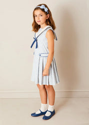 Regency Striped Mariner Collar Pleated Sleeveless Dress in Blue (2-10yrs) DRESSES from Pepa London