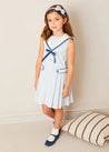 Regency Striped Mariner Collar Pleated Sleeveless Dress in Blue (2-10yrs) DRESSES from Pepa London