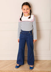 Sailor Stripe Floral Embroidered Mariner Collar Top in White (2-12yrs) TOPS & BODYSUITS from Pepa London