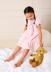 Beauchamp Gingham Ruffle Hem Floral Trim Night Dress in Pink (18mths- 10yrs) Nightwear from Pepa London