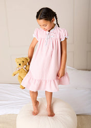 Beauchamp Gingham Ruffle Hem Floral Trim Night Dress in Pink (18mths- 10yrs) Nightwear from Pepa London