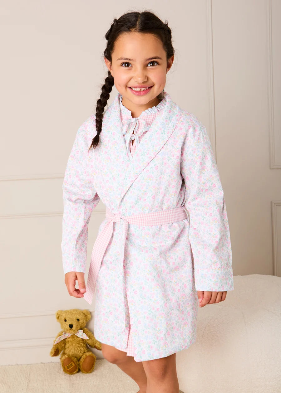Harriet Floral Light Weight Dressing Gown in Pink (2- 10yrs) Nightwear from Pepa London