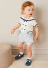 Regency Stripe Mariner Collar Two Piece Set With Bloomers in Blue (6mths-3yrs) TWO PIECE SETS from Pepa London