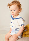 Regency Stripe Mariner Collar Two Piece Set With Bloomers in Blue (6mths-3yrs) TWO PIECE SETS from Pepa London